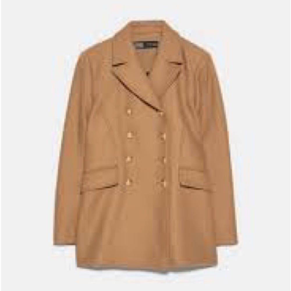 Zara Women's Tan Double-Breasted Pea Coat